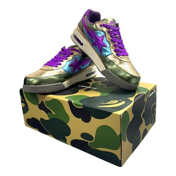 A Bathing Ape BAPE Roadsta Metallic Green Purple Size 9.5 1I20191006 Sta New Box - Picture 2 of 14